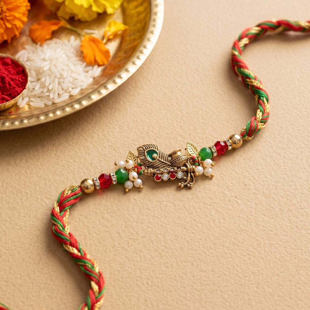 Matching Bhaiya Bhabhi Designer Gold-Tone Rakhi Set Of 2 | Aaravya Bandhan Rakhi Set : AMA-RAKHI-AARAVYA