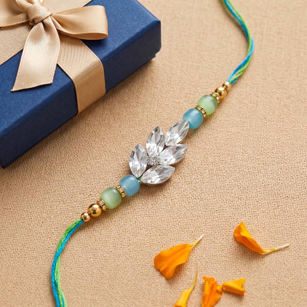 Matching Bhaiya Bhabhi Krishna Theme Hanging Pearl Rakhi Set Of 2 | Mayurika Rakhi Set : AMA-RAKHI-MAYURIKA