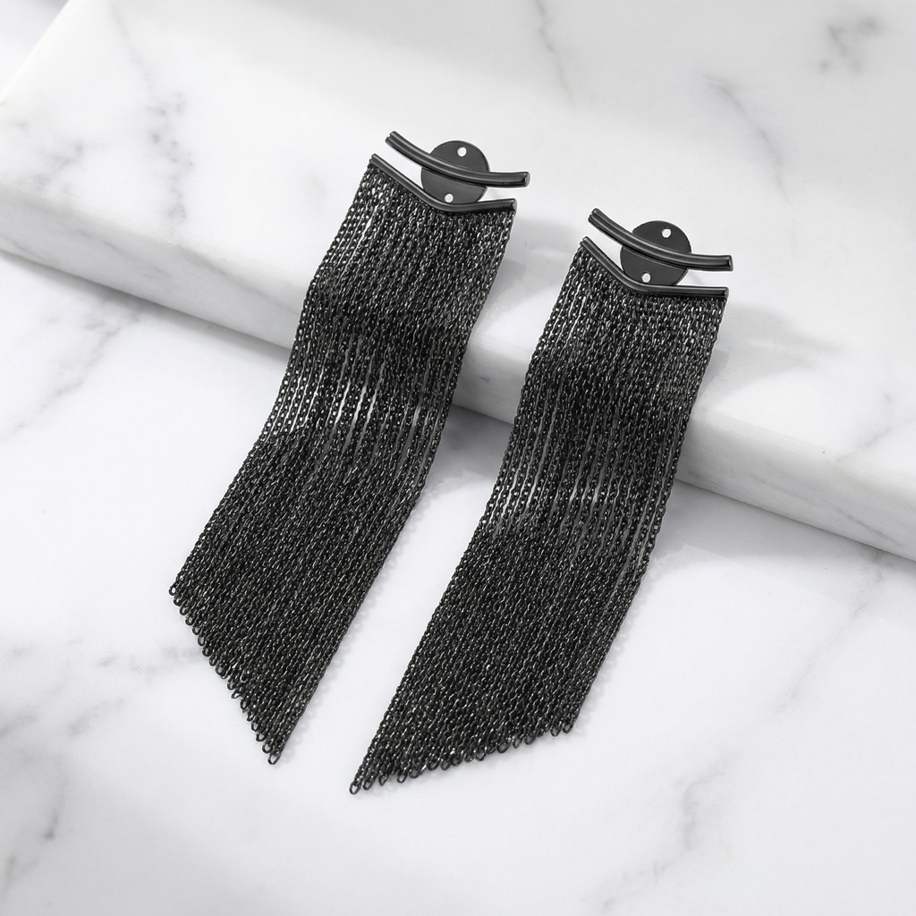 Long Tassel Dangle Earrings For Women And Girls, Aria Tassel Earrings (Black) : AMAARCBA