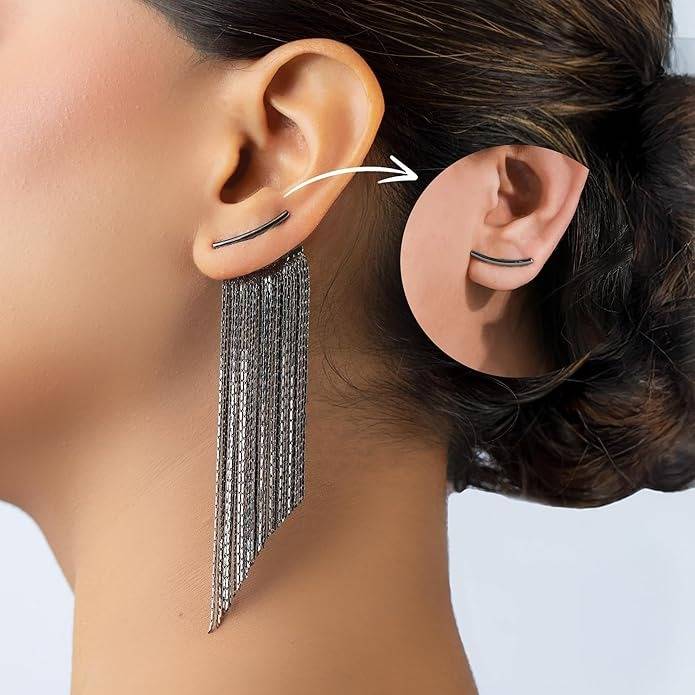 Long Tassel Dangle Earrings For Women And Girls, Aria Tassel Earrings (Black) : AMAARCBA