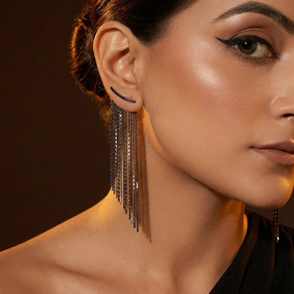 Long Tassel Dangle Earrings For Women And Girls, Aria Tassel Earrings (Black) : AMAARCBA