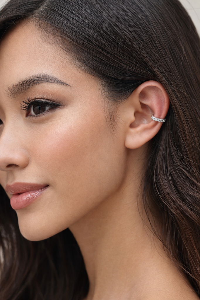 Silver Plated Mini Hoop Bali Earrings For Women  And Girls - Glintia Halo Ear Cuff Earrings, Needs No Pie : AMAGLINTIA-EARRING