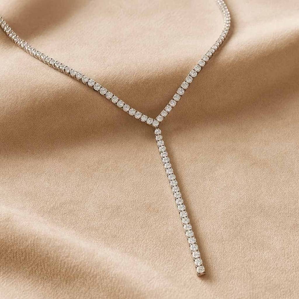 Gold Plated Long Stone Chain Necklace For Women And Girls, Ina Stone Lariat Necklace : AMAINA-NK