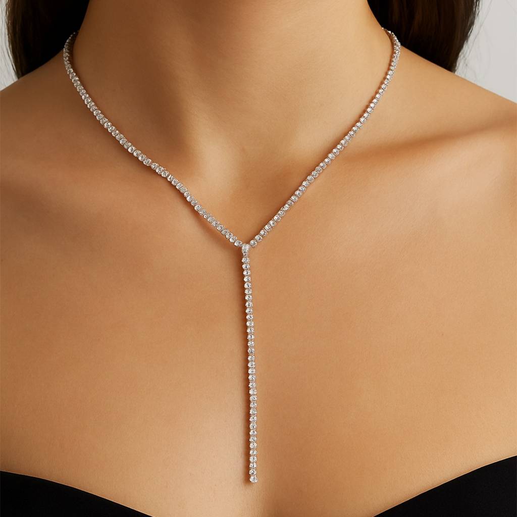 Gold Plated Long Stone Chain Necklace For Women And Girls, Ina Stone Lariat Necklace : AMAINA-NK