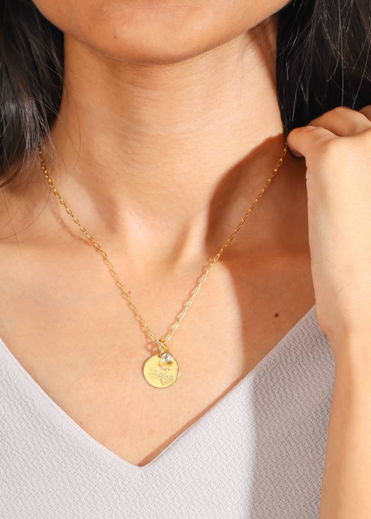 April Daisy Birth Flower Necklace In 18K Gold Plated Over 925 Sterling Silver With Rock Crystal Birthstone : AN10394