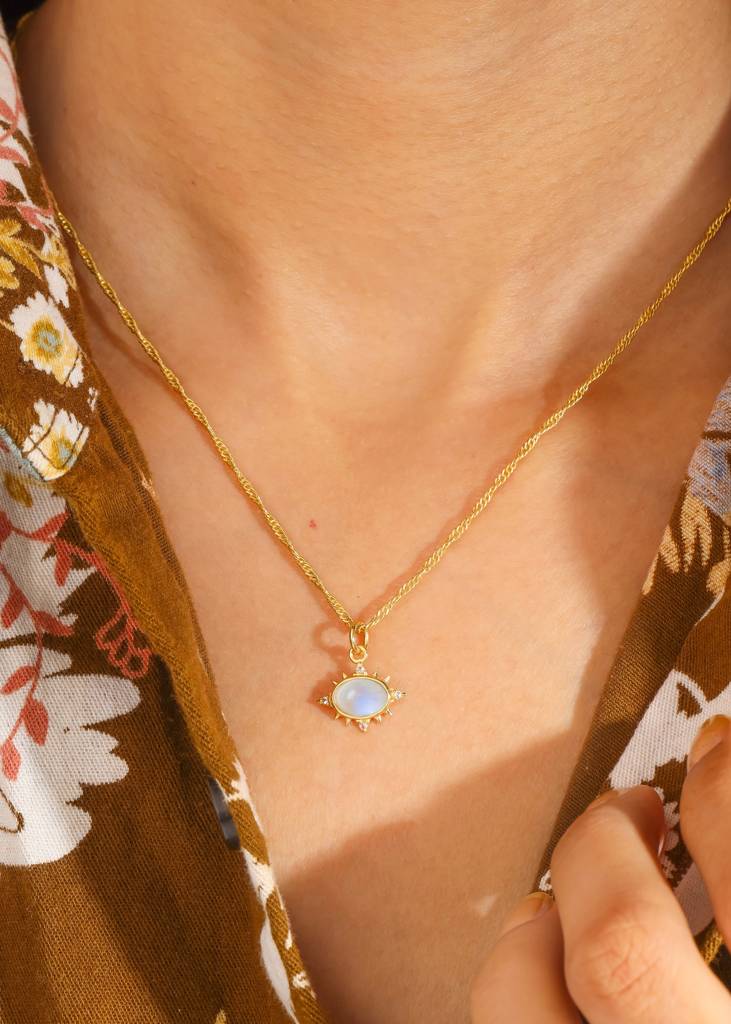 Ethereal Glow - Moonstone White Topaz Necklace : AN10436