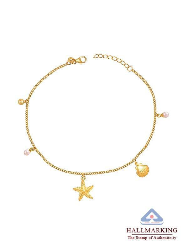 Ocean Whispers Gold-Plated Starfish & Seashell Charm Anklet : AN130111S10HIM1FG