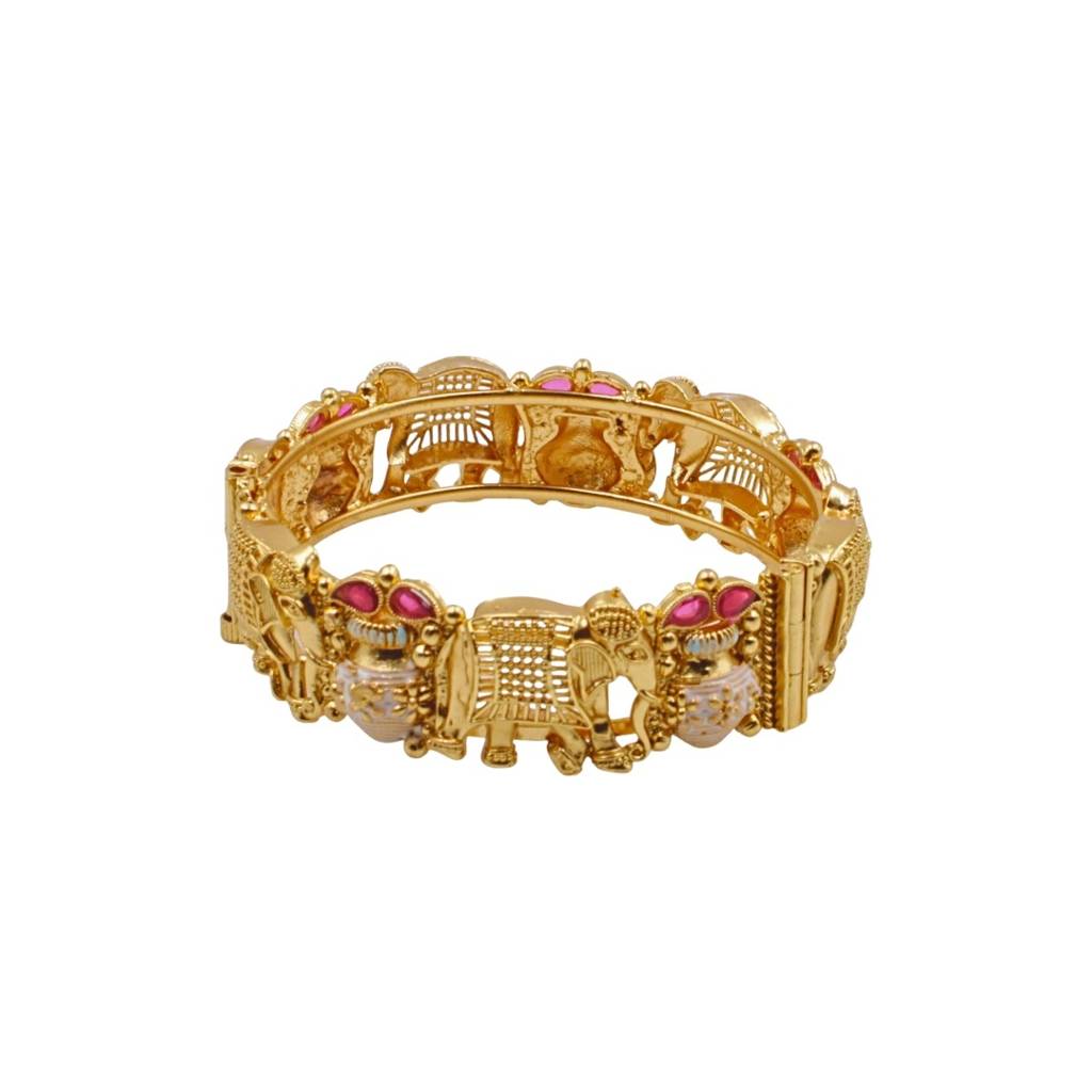 Gold-Plated Meenakari Elephant Design Motif Kada Screw-Openable Bangles, Set Of 2 : ANKK-B-010
