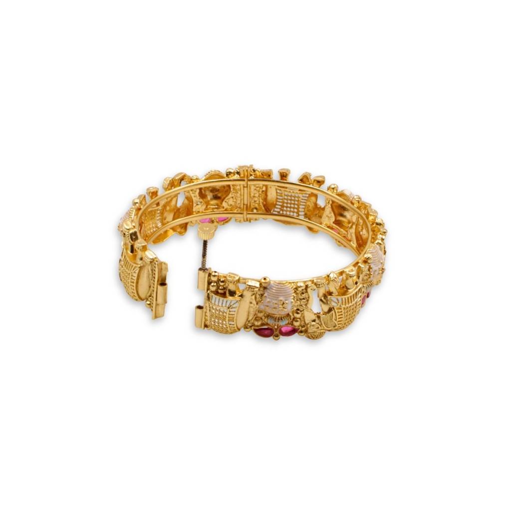 Gold-Plated Meenakari Elephant Design Motif Kada Screw-Openable Bangles, Set Of 2 : ANKK-B-010