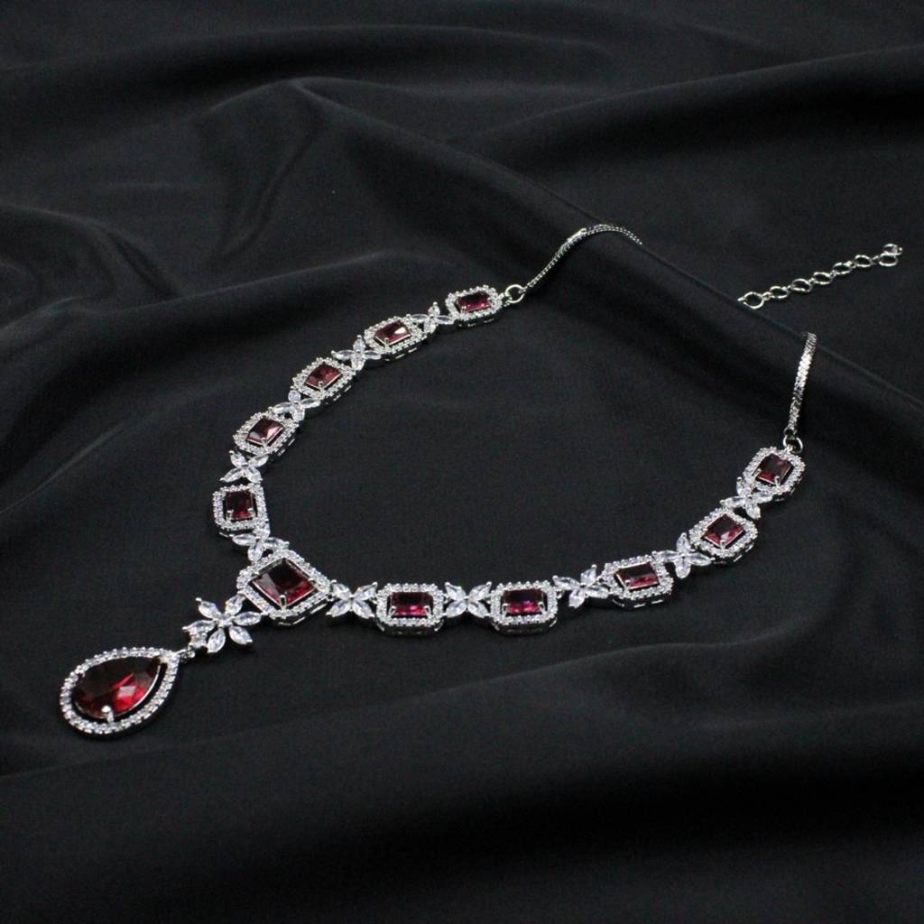 Red Synthetic Stone Zircon Short Necklace Set : ANKK-N-001