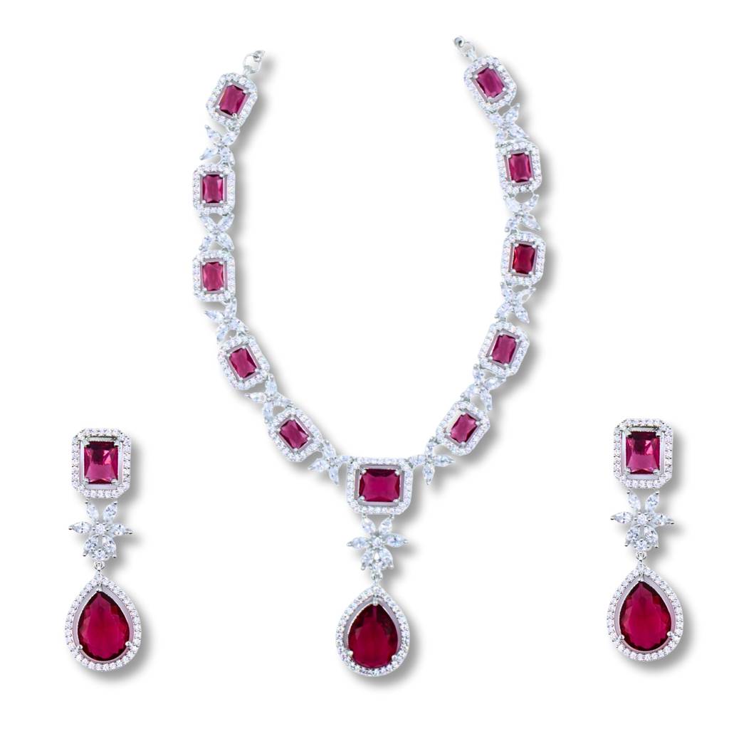 Red Synthetic Stone Zircon Short Necklace Set : ANKK-N-001