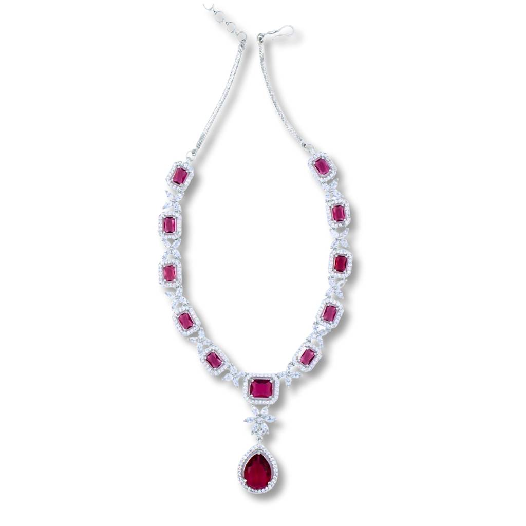 Red Synthetic Stone Zircon Short Necklace Set : ANKK-N-001