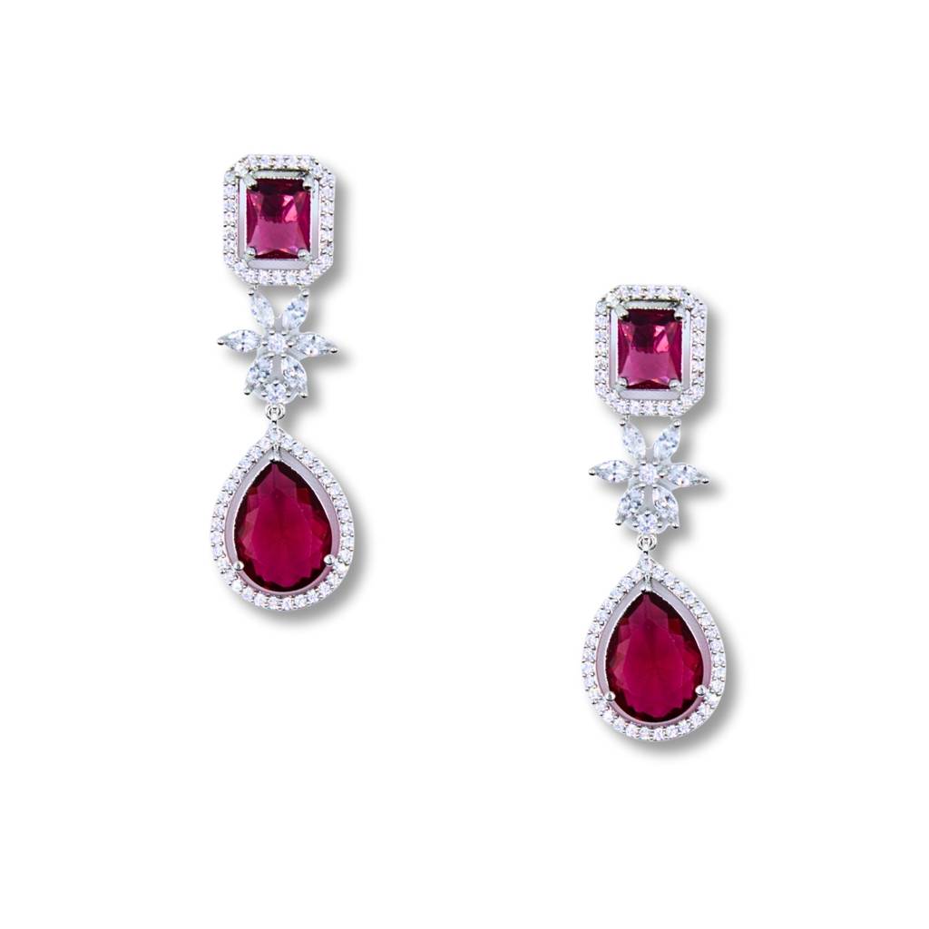 Red Synthetic Stone Zircon Short Necklace Set : ANKK-N-001