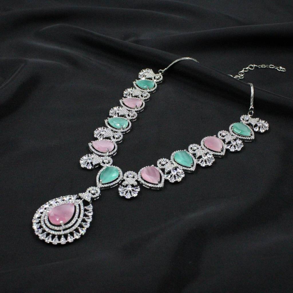 Multi Colour Zircon Pendant Short Necklace : ANKK-N-007