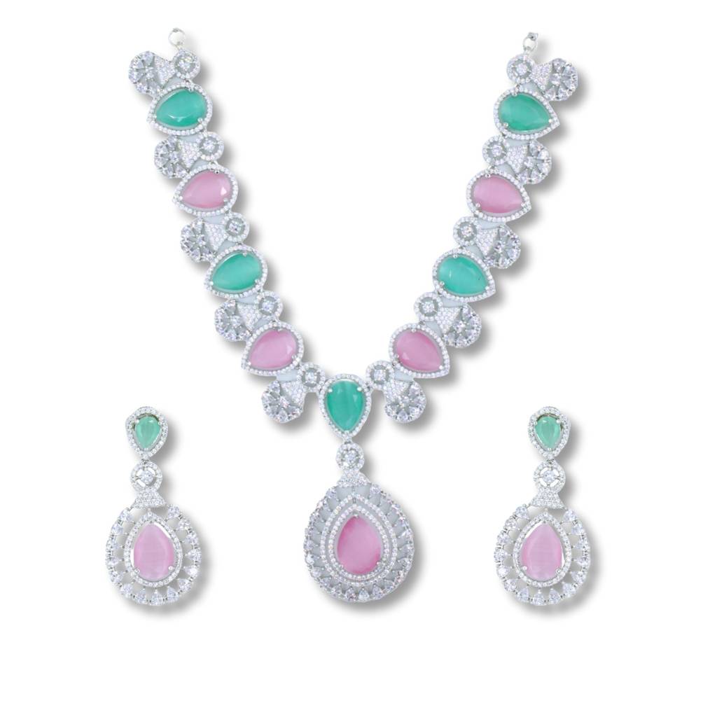 Multi Colour Zircon Pendant Short Necklace : ANKK-N-007