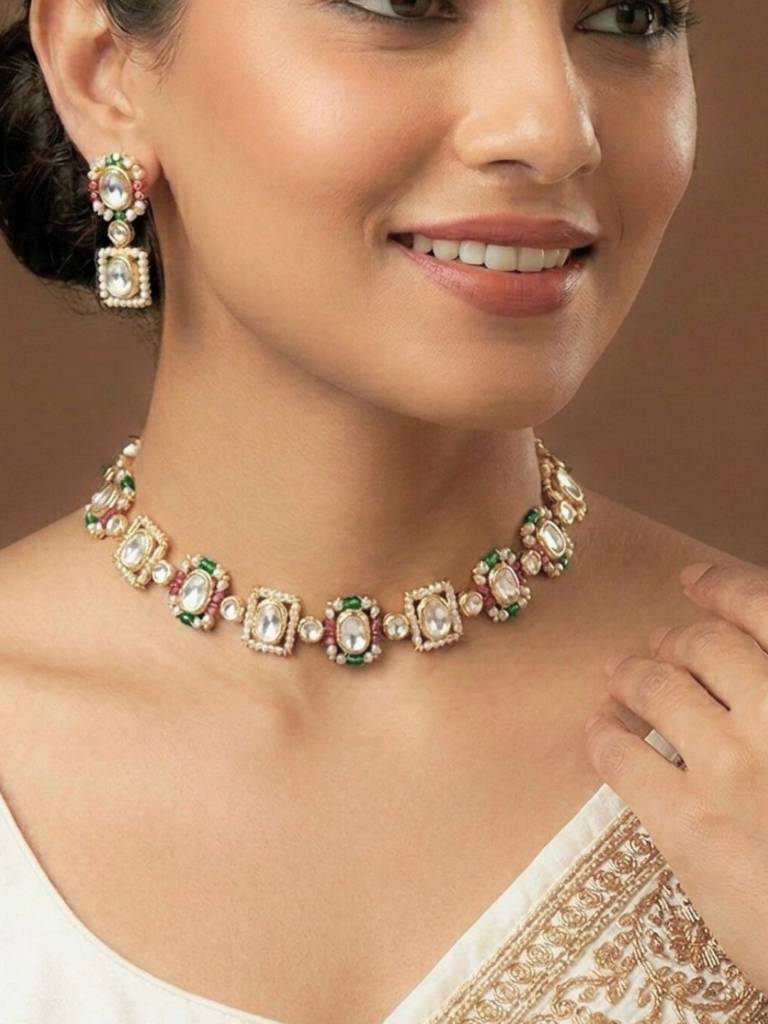 Moissanite Kundan Multi Colour Choker Set : ANKK-N-029