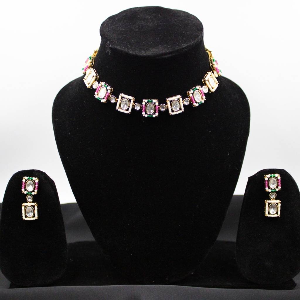 Moissanite Kundan Multi Colour Choker Set : ANKK-N-029