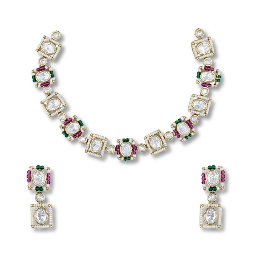 Moissanite Kundan Multi Colour Choker Set : ANKK-N-029