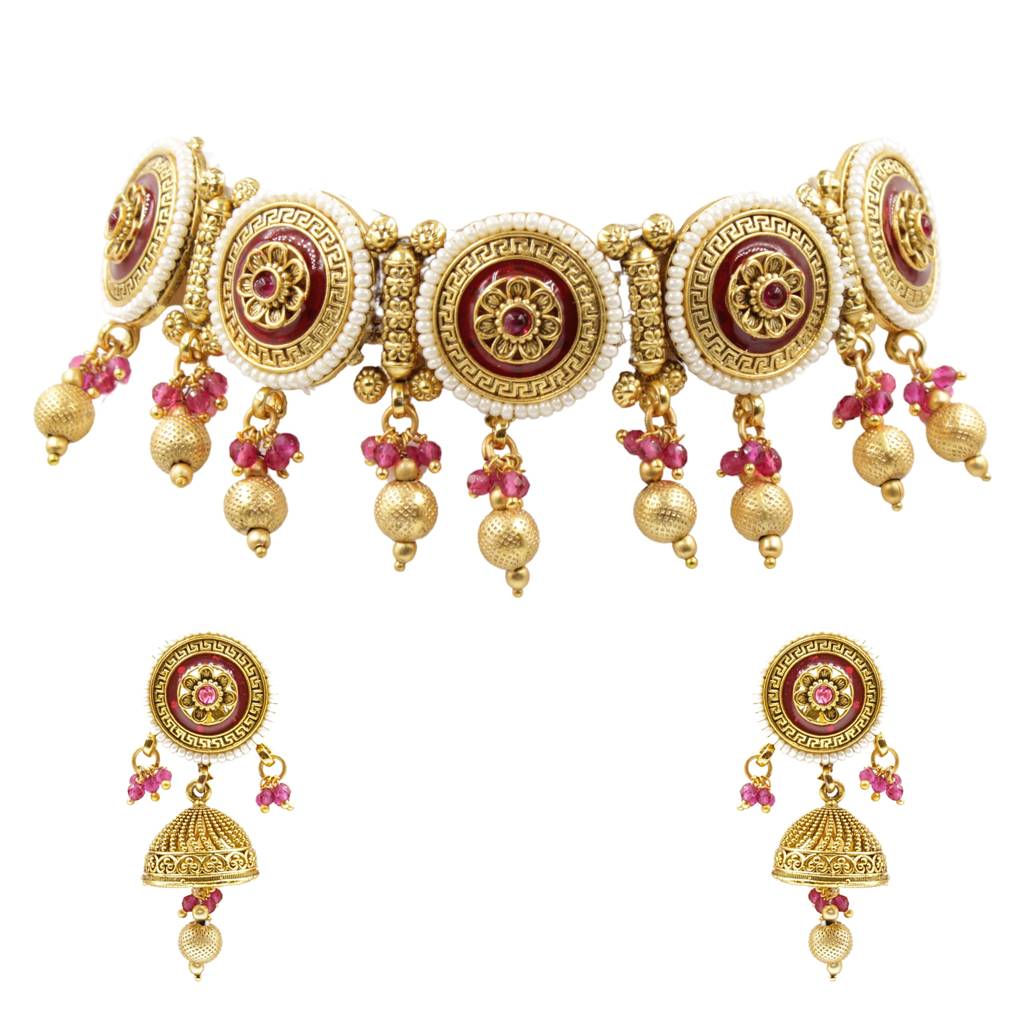 Meenakari Rajwadi Choker Necklace With Synthetic Beads And Stones : ANKK-N-034
