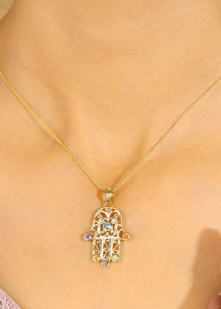 Karmic Power - Chakra Hamsa Hand Necklace : AP31248