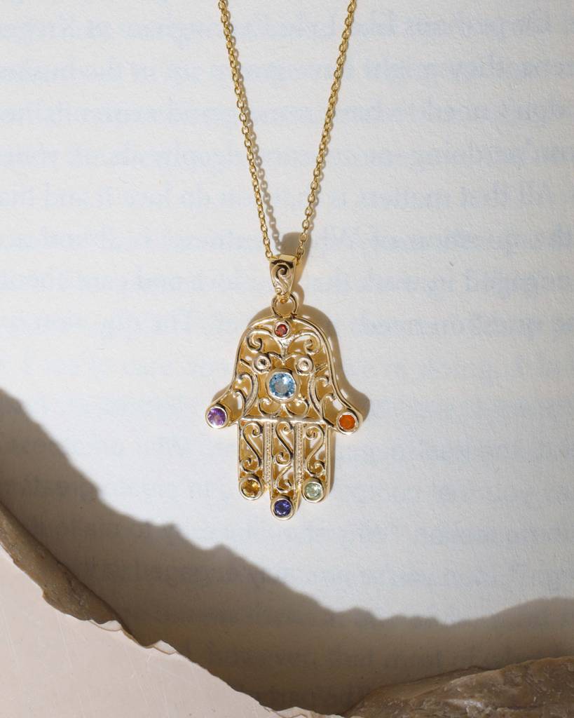 Karmic Power - Chakra Hamsa Hand Necklace : AP31248