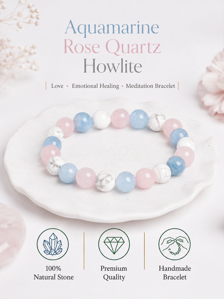 Aquamarine Rose Quartz Howlite Bracelet : LAABL153-65-S