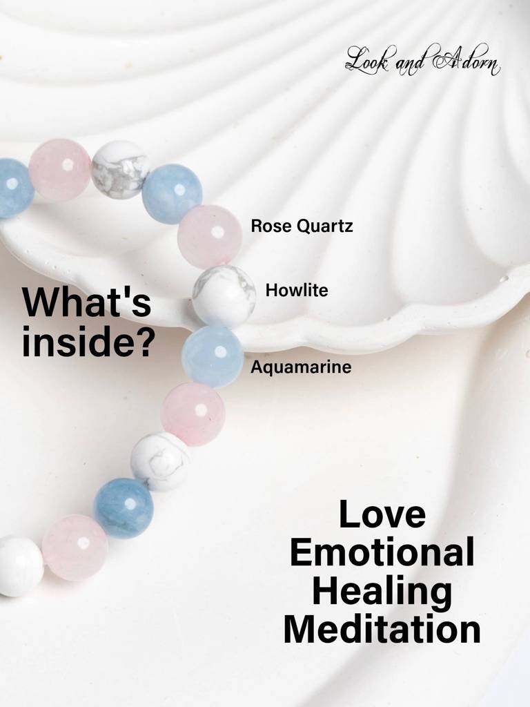 Aquamarine Rose Quartz Howlite Bracelet : LAABL153-65-S