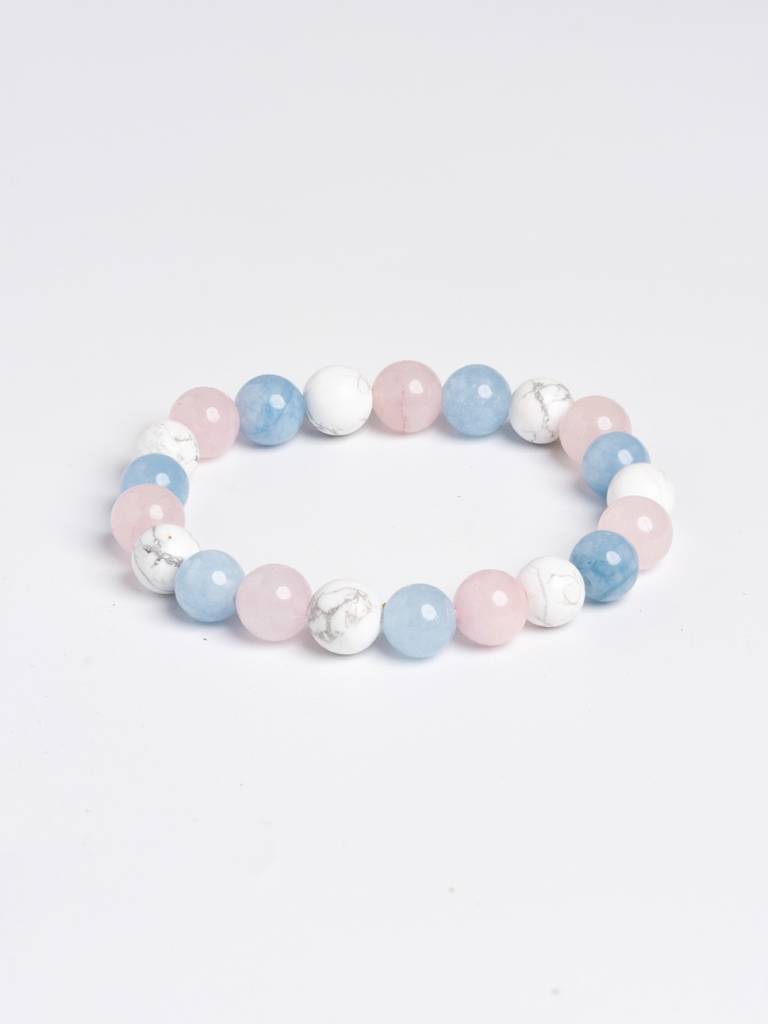 Aquamarine Rose Quartz Howlite Bracelet : LAABL153-65-S