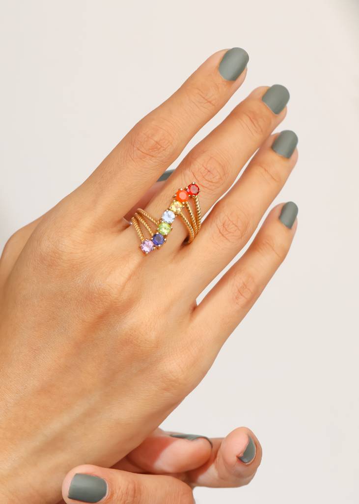 Opens The Mind To New Perspectives - 18K Gold Plated Over Silver Chakra Ring : AR40308