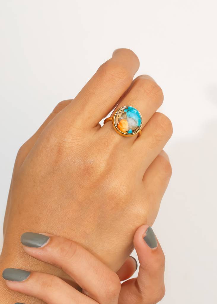 Mind-Body-Spirit Balance - 18K Gold Plated Over Silver Turquoise Ring : AR40682