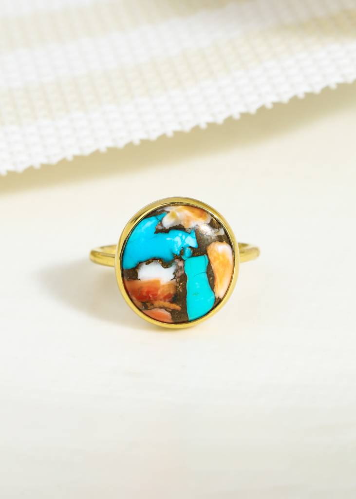 Mind-Body-Spirit Balance - 18K Gold Plated Over Silver Turquoise Ring : AR40682