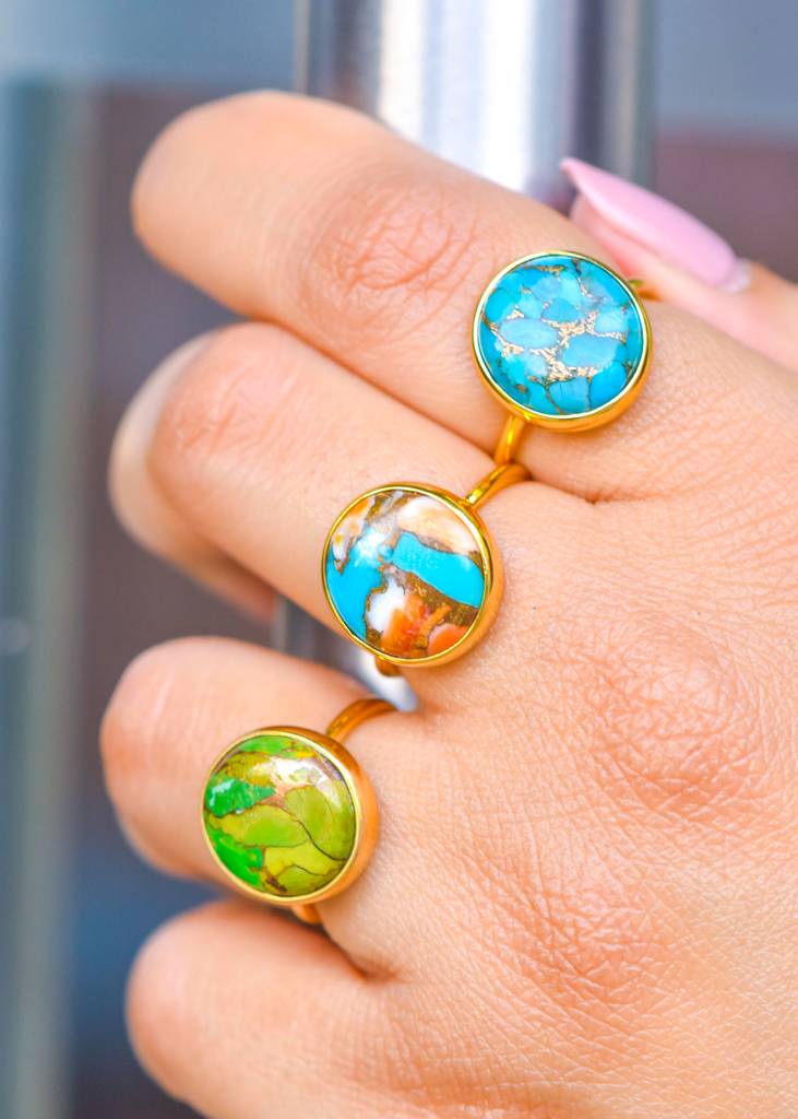 Mind-Body-Spirit Balance - 18K Gold Plated Over Silver Turquoise Ring : AR40682