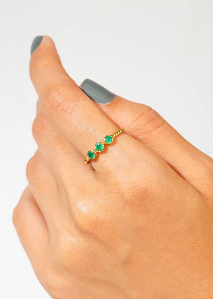 Courage And Confidence - 18K Gold Plated Over Silver Green Onyx Ring : AR40729