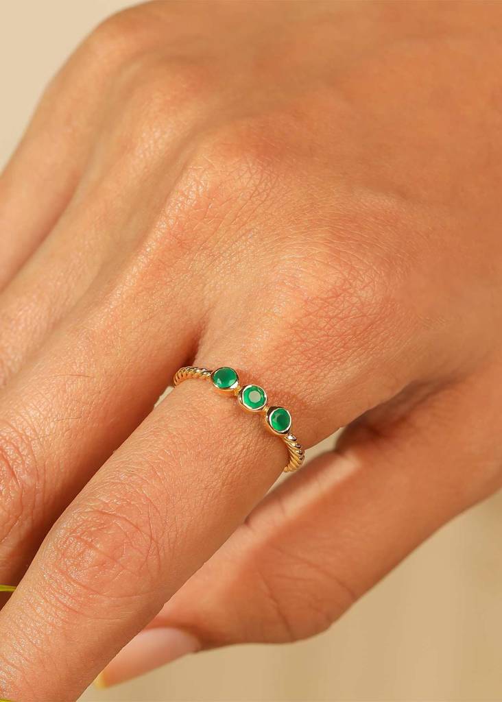Courage And Confidence - 18K Gold Plated Over Silver Green Onyx Ring : AR40729