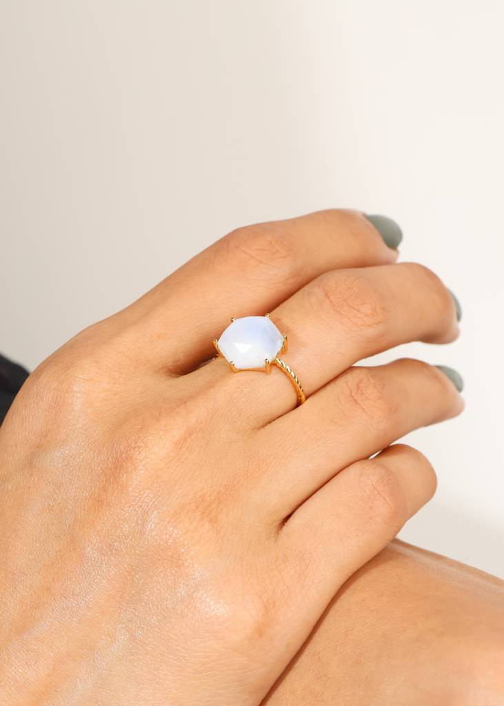 Harmonizer Of Love - 18K Gold Plated Over Silver Moonstone Hexagonal Ring : AR41060