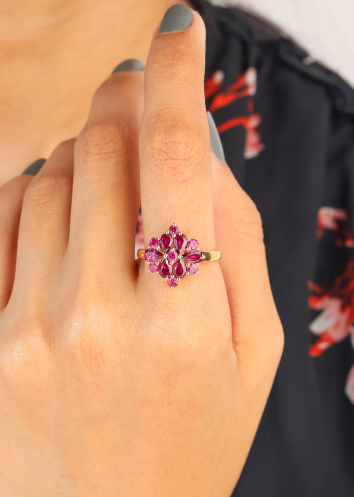 Attracts Abundance And Prosperity - 18K Gold Plated Over Silver Rhodolite Garnet Ring : AR41065