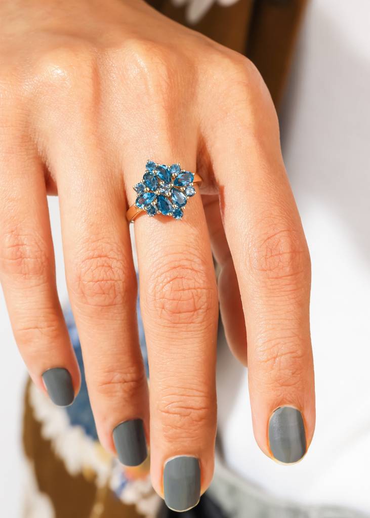 Peaceful Aura - 18K Gold Plated Over Silver London Blue Topaz Ring : AR41066
