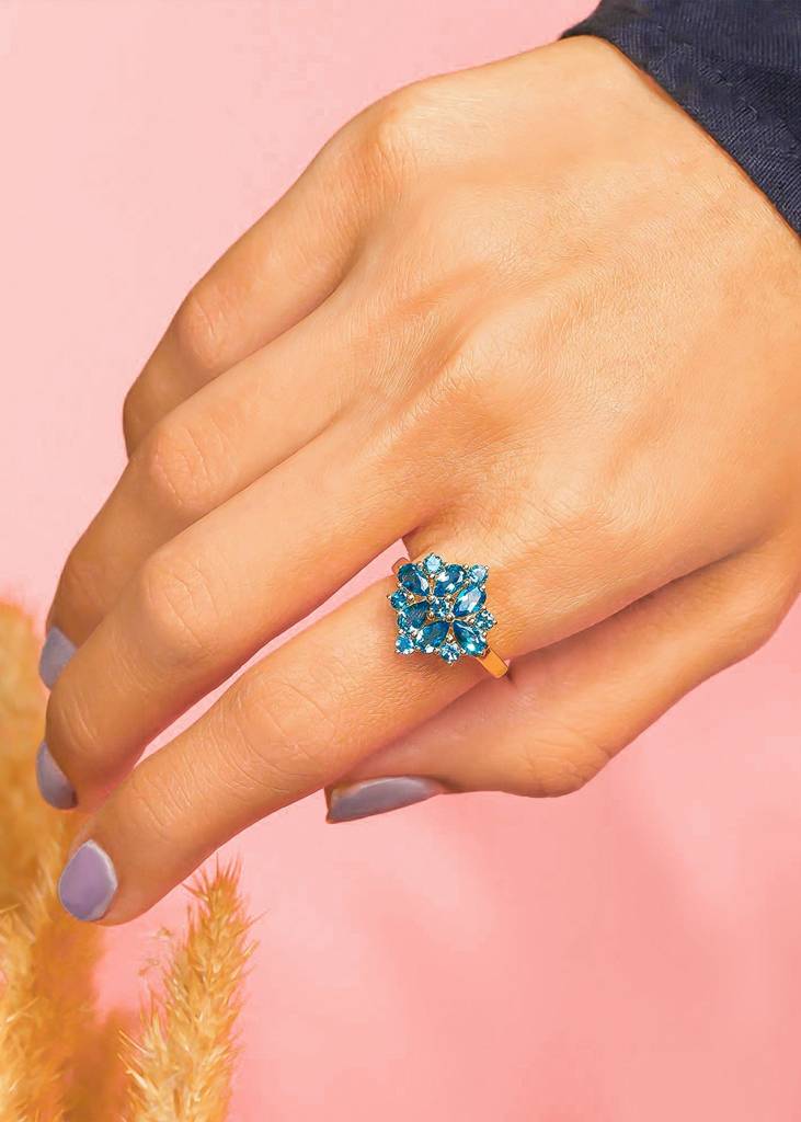 Peaceful Aura - 18K Gold Plated Over Silver London Blue Topaz Ring : AR41066