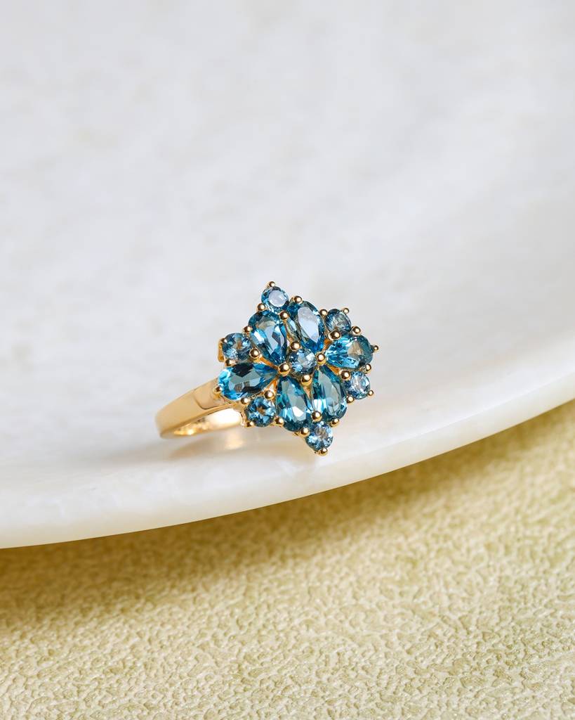 Peaceful Aura - 18K Gold Plated Over Silver London Blue Topaz Ring : AR41066