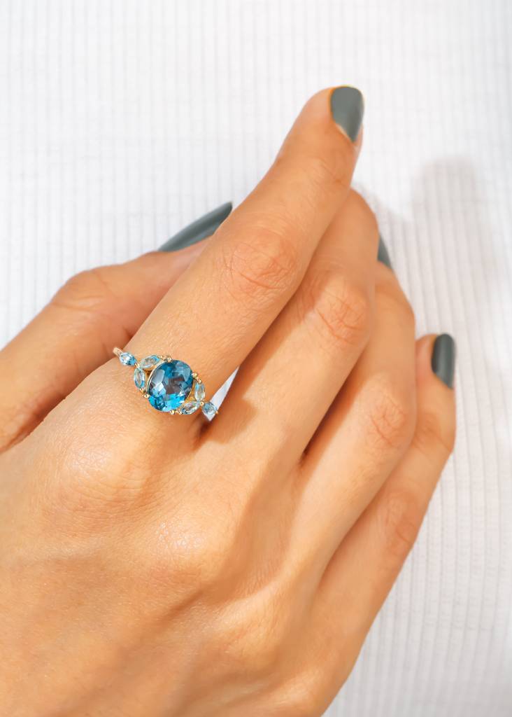 Clear Vision -18K Gold Plated Over Silver London Blue Topaz Ring : AR41069
