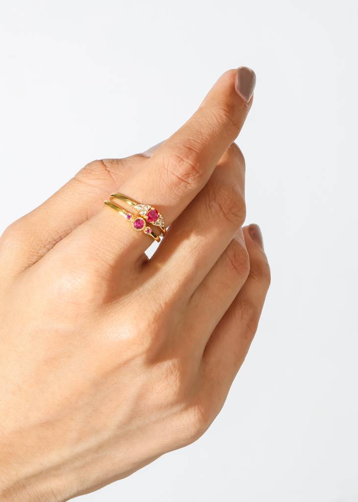 Passion And Clarity: Lab-Created Ruby & White Topaz Stack Rings - Set Of 2 : AR42333