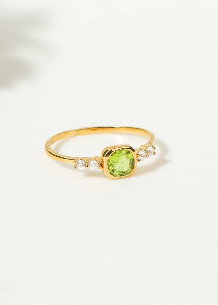 Clears Negativity & Encourages Joy - Peridot & White Topaz Ring : AR42334