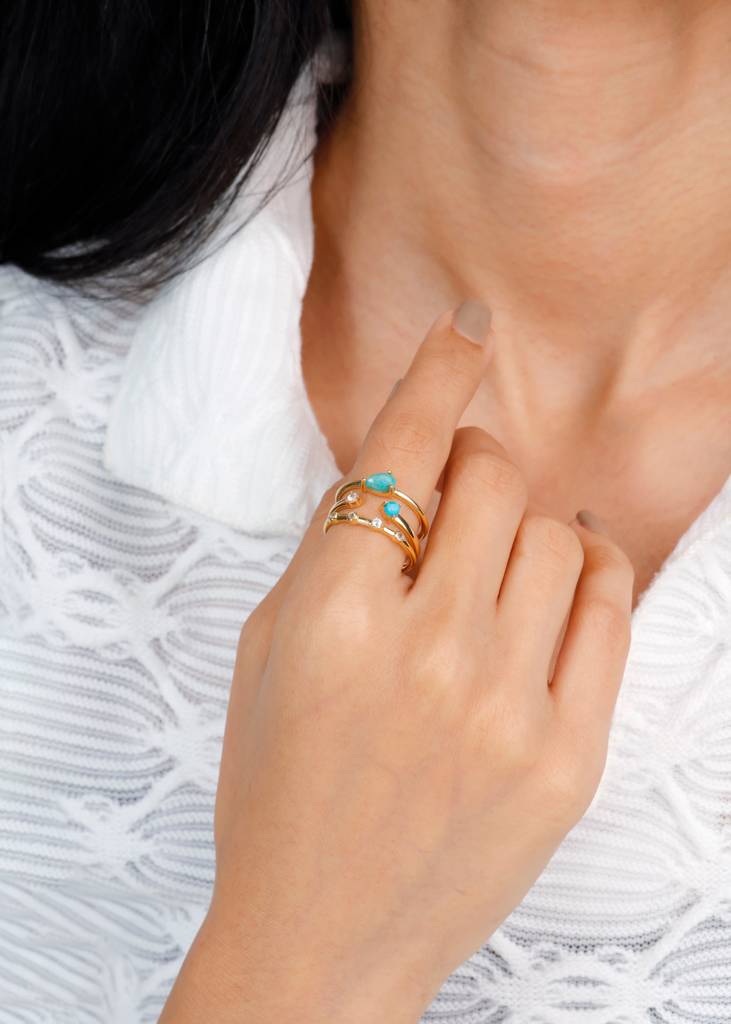 Wisdom, Protection & Purity- Turquoise & Topaz Stack Ring : AR42352