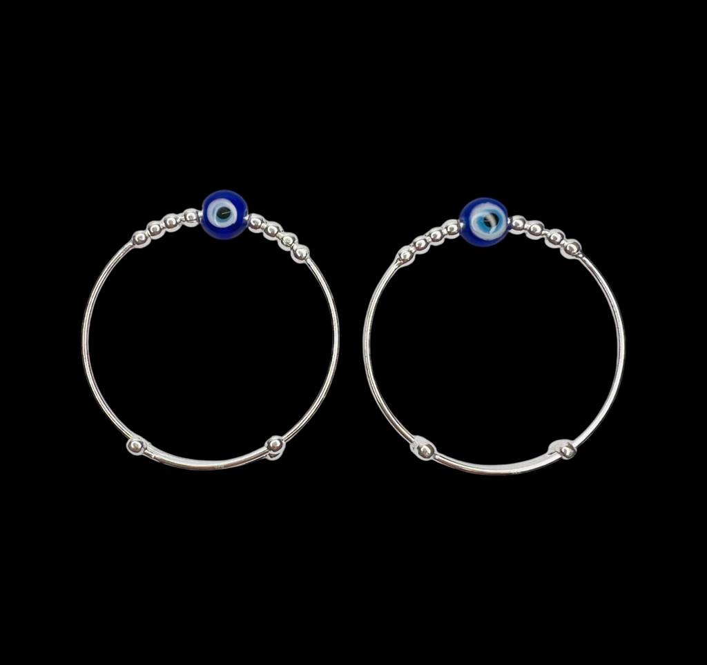 Baby Evil Eye Silver Beads Adjustable Bangles For Baby : ARSBB119