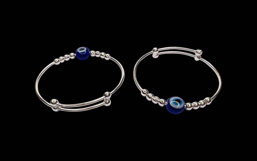 Baby Evil Eye Silver Beads Adjustable Bangles For Baby : ARSBB119