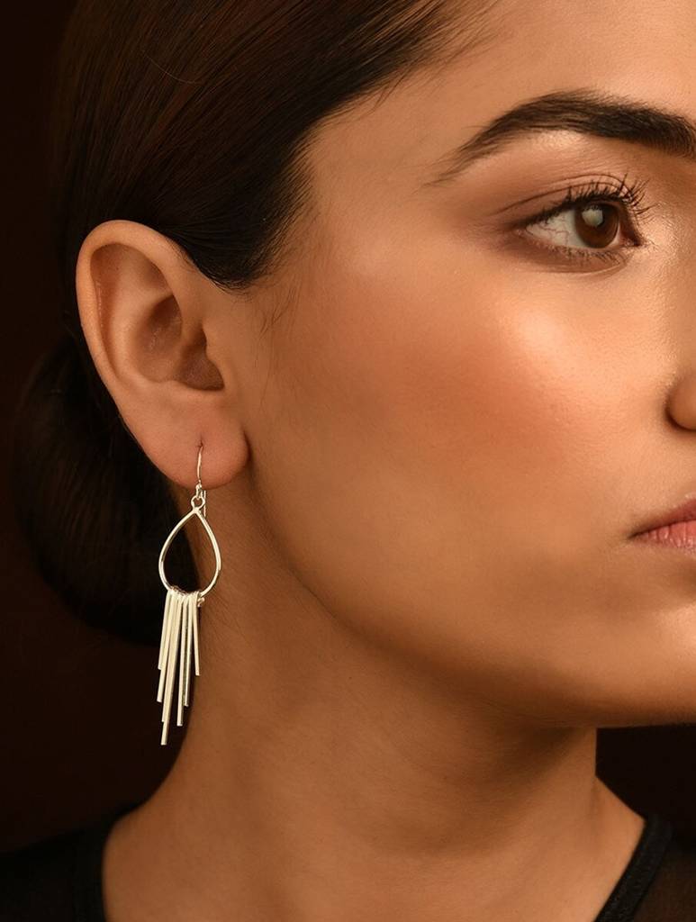 Silver Teardrop Fringe Earrings : ARSE841