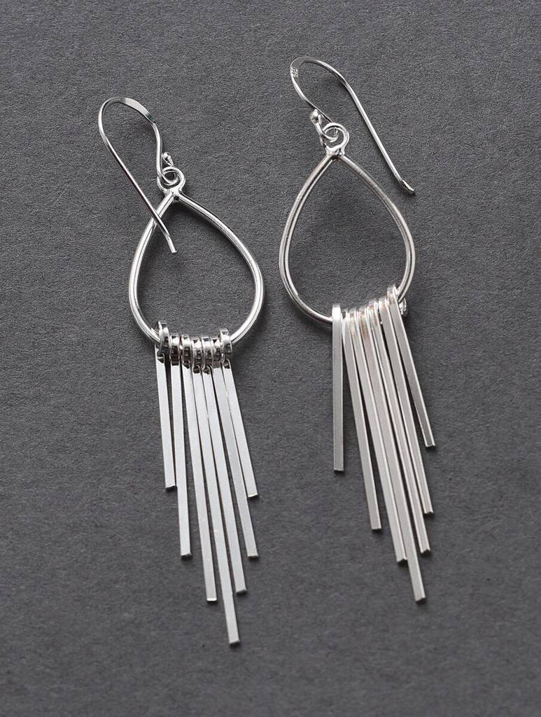Silver Teardrop Fringe Earrings : ARSE841