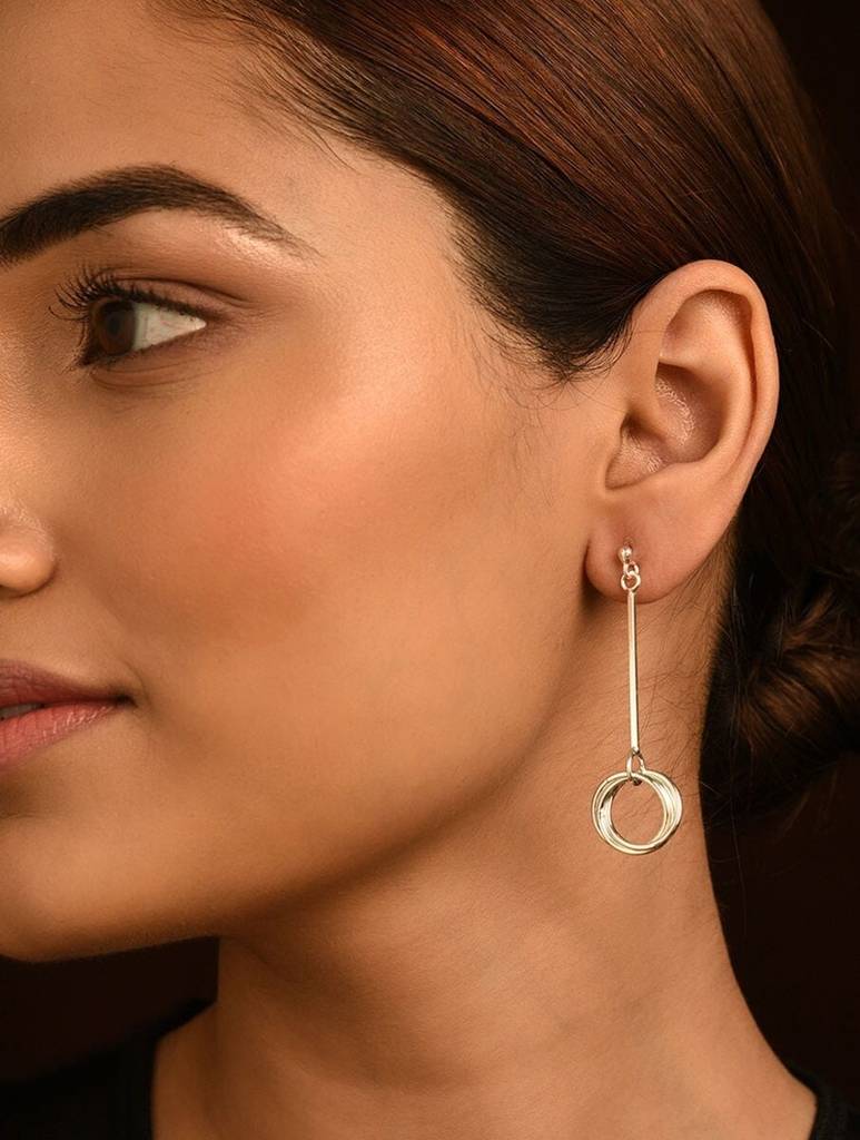 Linked Loop Dangle Silver Earrings : ARSE842