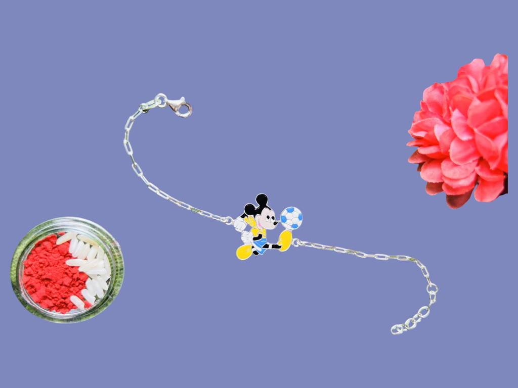 925 Sterling Silver Mickey Mouse Charm Bracelet Rakhi : ARSRK126