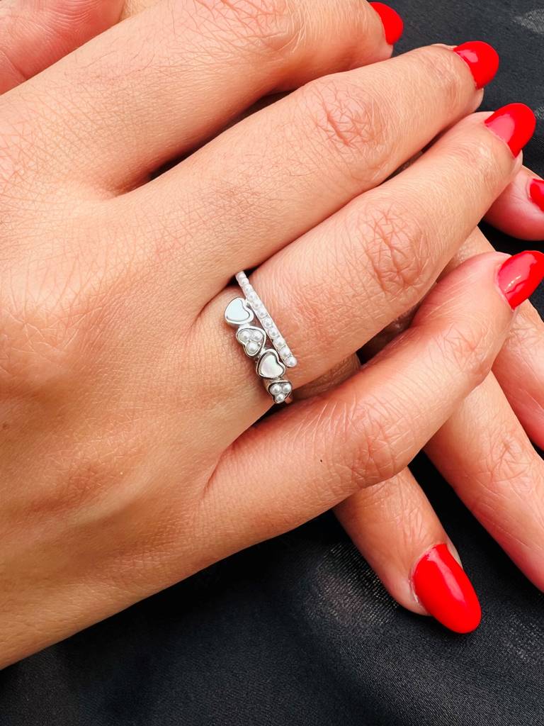 Pearl Heart Charm Silver Ring : ARSSR267